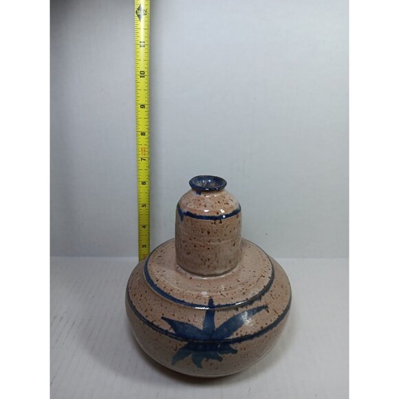 Vintage Signed Handmade Studio Art Pottery Stoneware Bud Vase Glazed Blue Beige - Picture 7 of 7